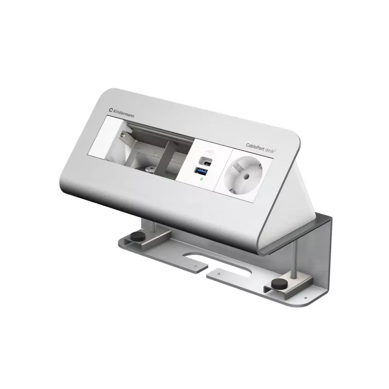 Kindermann CablePort desk² 4-fach 1x Schuko-Steckdose 1x USB-A-Laden Silber