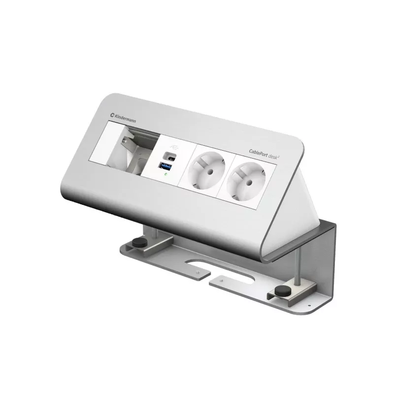 Kindermann CablePort desk² 4-fach 2x Strom 2x USB Tischanschlussmodul, Aluminium