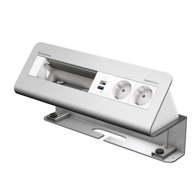 Kindermann CablePort desk² 6-fach 2x USB-Ladung Tischklemmenmodul Silber/Schwarz