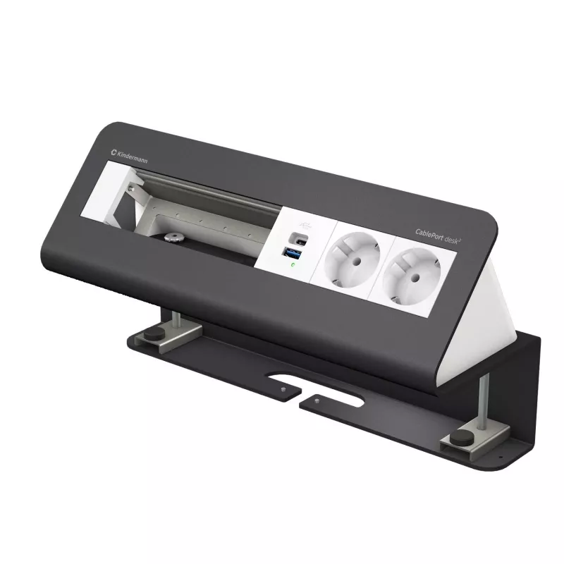 Kindermann CablePort desk² 6-fach 2x Steckdose USB Tischklemmenmodul