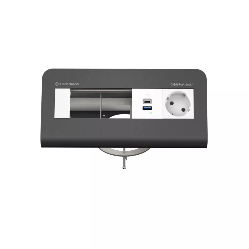 Kindermann CP desk² 80 4-fach Tischanschlussfeld mit 1x Strom und 1x USB-A, Silber/Schwarz
