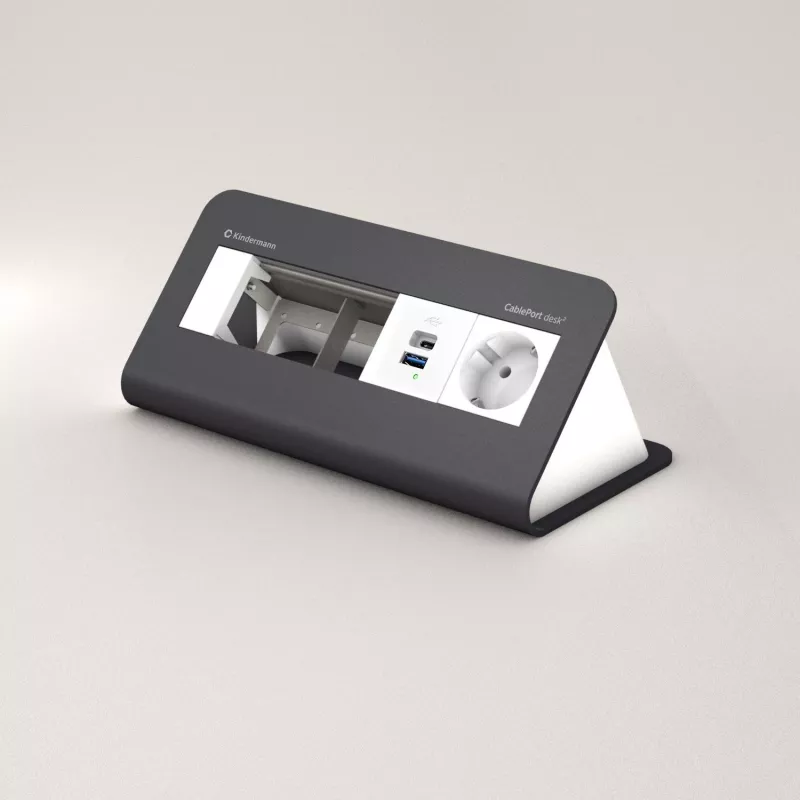Kindermann CP desk² 80 4-fach Tischanschlussfeld mit 1x Strom und 1x USB-A, Silber/Schwarz