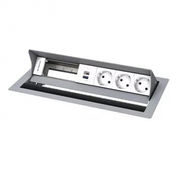 Kindermann CP Standard² 6-Fach Tischanschlussfeld mit 3x Strom und 1x USB-A-Ladefunktion, Silber