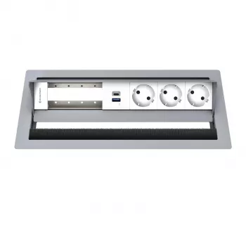 Kindermann CP Standard² 6-Fach Tischanschlussfeld mit 3x Strom und 1x USB-A-Ladefunktion, Silber