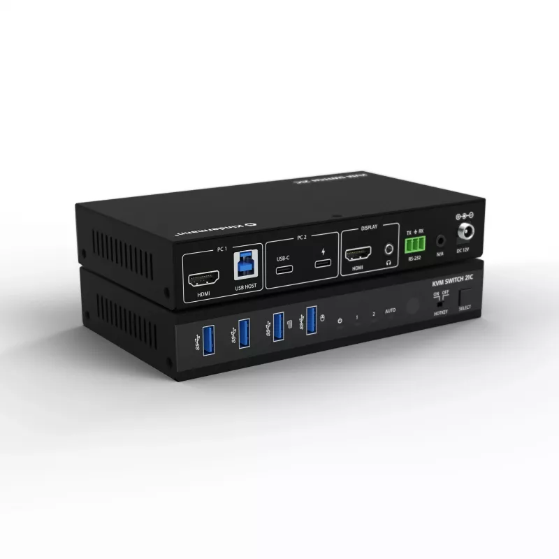 Kindermann KVM Switch 21C - 2-Port DVI-I KVM Switch mit Audio und USB-Hub