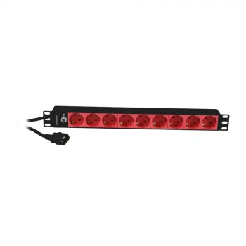 Synergy 21 ALLNET 19-inch 1U 9-fach Schuko Steckdosenleiste mit C14 Stecker 10A Schwarz