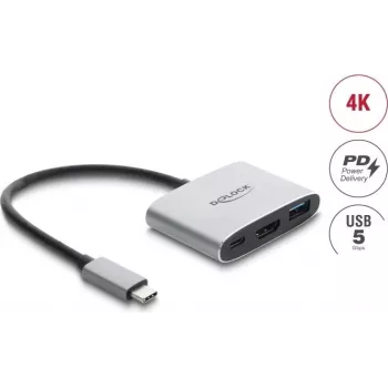 Delock USB Type-C Adapter auf HDMI 4K 60 Hz mit USB Type-A und USB Type-C PD 3.1 140 W
