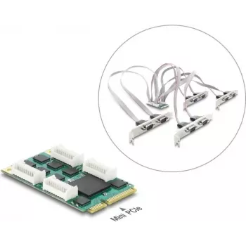 Delock Mini PCIe I/O Full Size Card auf 8 x Serielle RS-232 DB9 mit Standard- und Low-Profile-Slotblenden