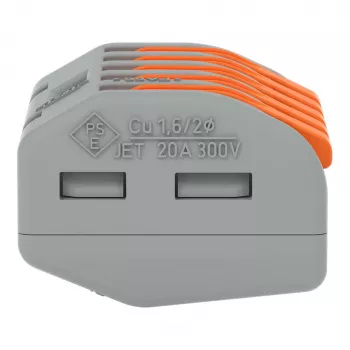 WAGO 222-415 5-Leiter Kompakt-Klemmblock mit Hebelbetätigung, Federzuganschluss, 32 A, 400 V, grau/orange