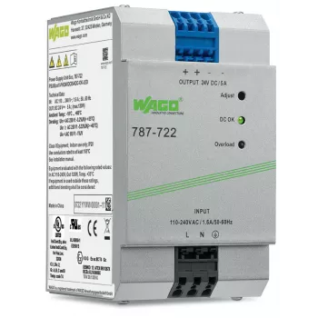 WAGO 787-722 Netzteil, 120 W, 24 V DC, 5 A, DIN-Schiene, aktive PFC