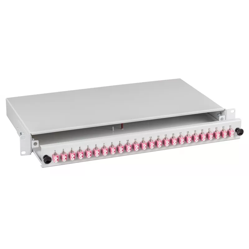 EFB Spleißbox LC 9/125µm OS2 Schublade 1U 48 Pigtails Vorterminiert 24 Duplex-Koppler