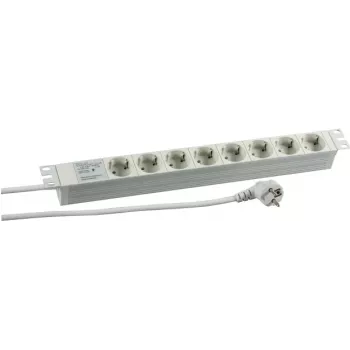 HEINRICH KOPP PROFIversal Power Distribution Unit (PDU) - 19 inch Rack-Montage, 8x Schuko CEE 7/3 Steckdosen, Überspannungsschutz, 2m Kabel, 16A, 250V, Silber