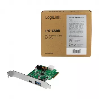 LogiLink PCI Express USB 3.2 Karte, 5 Gbps, 2 externe + 3 interne USB-A-Anschlüsse