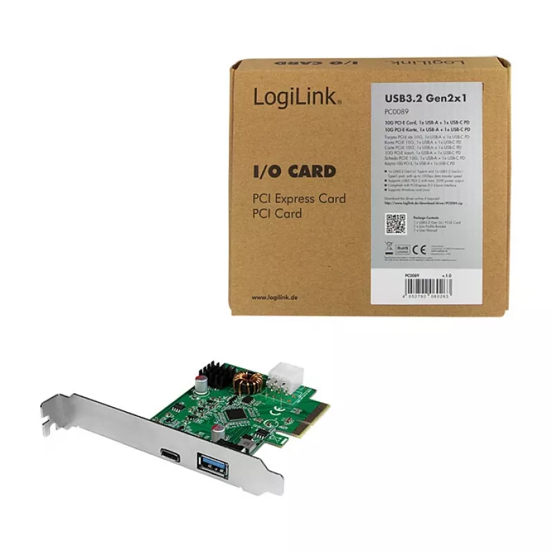 LogiLink PCI Express USB 3.2 Karte, 5 Gbps, 2 externe + 3 interne USB-A-Anschlüsse