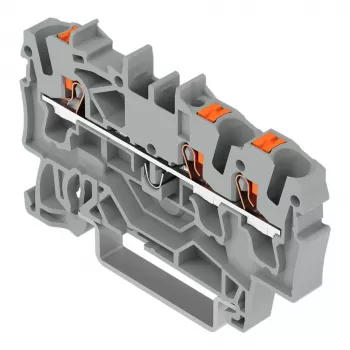 WAGO 2202-1301 - 3-Leiter-Durchgangsklemme mit Drucktaster, 2,5 mm², grau