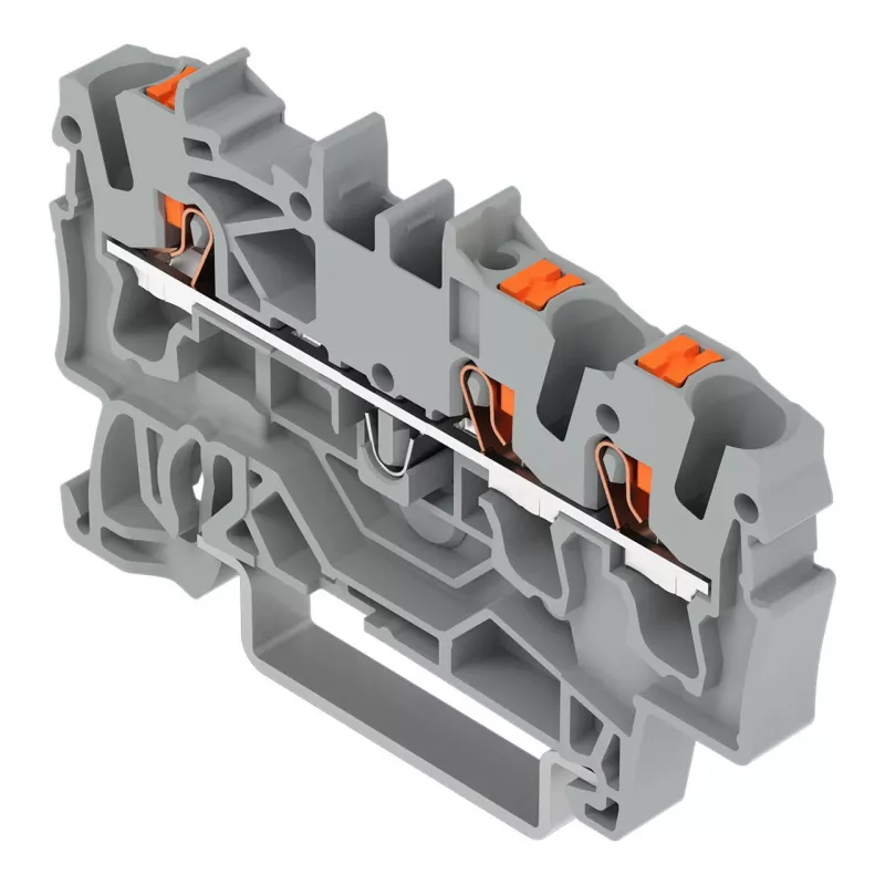 WAGO 2202-1301 - 3-Leiter-Durchgangsklemme mit Drucktaster, 2,5 mm², grau