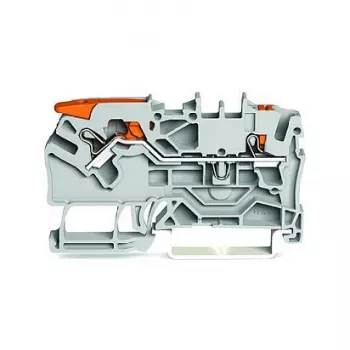 WAGO 2102-5201 2-Leiter-Durchgangsklemme mit Hebel und Druckknopf, 2,5 mm², grau