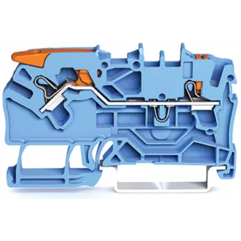 WAGO 2102-5204 2-Leiter-Durchgangsklemme mit Hebel und Druckknopf, 2,5 mm, Blau