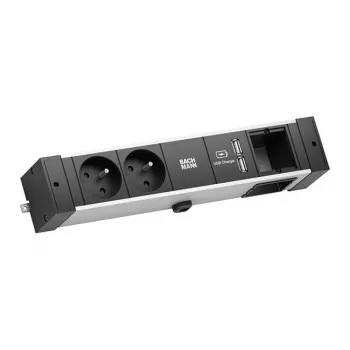 Bachmann Desk Rail - 2 m - Indoor - Typ E - Aluminium - Kunststoff - Schwarz - Silber - 2 AC-Steckdosen