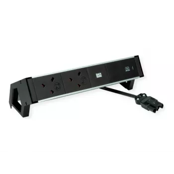 Bachmann Desk 2 Alu Tischsteckdosenleiste - 2x UK Type G Steckdosen - 2m Kabel - Schwarz