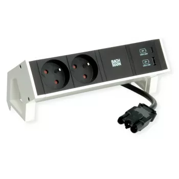 Bachmann DESK2 2x UTE 1x USB A/C 22W 0,2m RAL9010 - Tischsteckdosenleiste