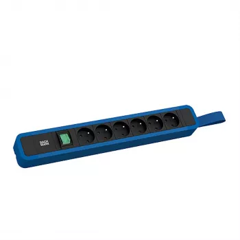 Bachmann PRIMO 2 Steckdosenleiste 6x Typ E Steckdosen mit Schalter und Aufhängeöse 2,0m CEE7/7 Stecker RAL5010 Enzianblau