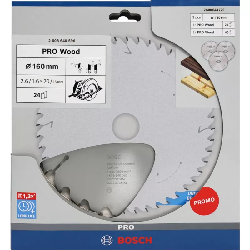 BOSCH POWERTOOLS PRO Holz-Kreissägeblatt 160 mm (3er-Vorteilspack)