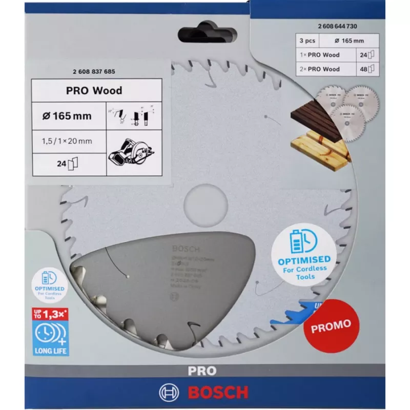 BOSCH POWERTOOLS PRO Wood Akku-Kreissägeblatt 165 mm (3er-Vorteilspack)