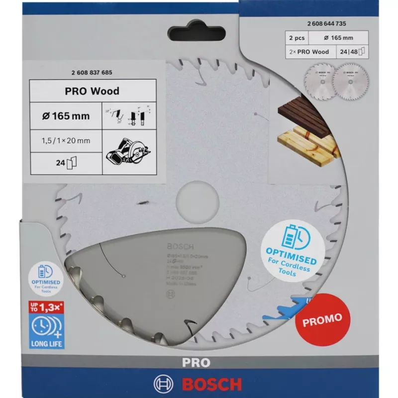 BOSCH POWERTOOLS PRO Wood Akku-Kreissägeblatt 165 mm (2er-Promopack)