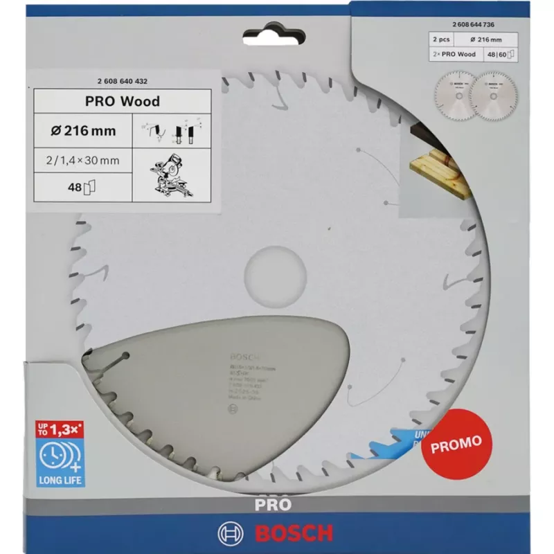 BOSCH POWERTOOLS PRO Holz Kreissägeblatt 216 mm (2er-Promo-Pack)