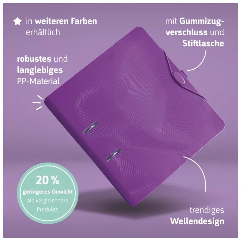 BRUNNEN WAVE Hebeldeckelordner Lila Kunststoff 7,0 cm DIN A4