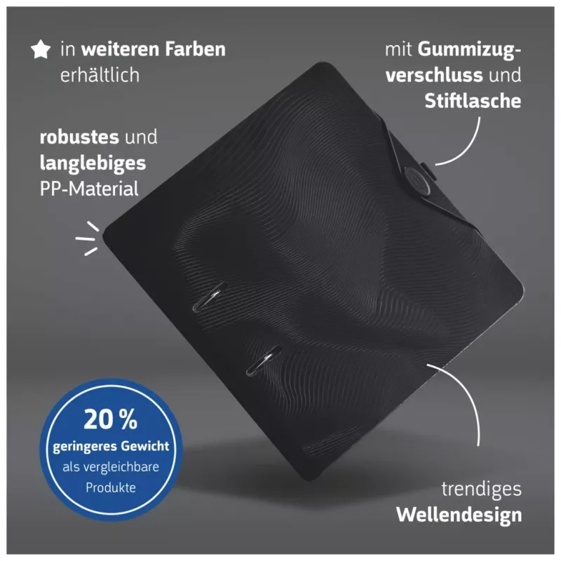 BRUNNEN WAVE Hebelaktenordner Onyx Black Kunststoff 7,0 cm DIN A4