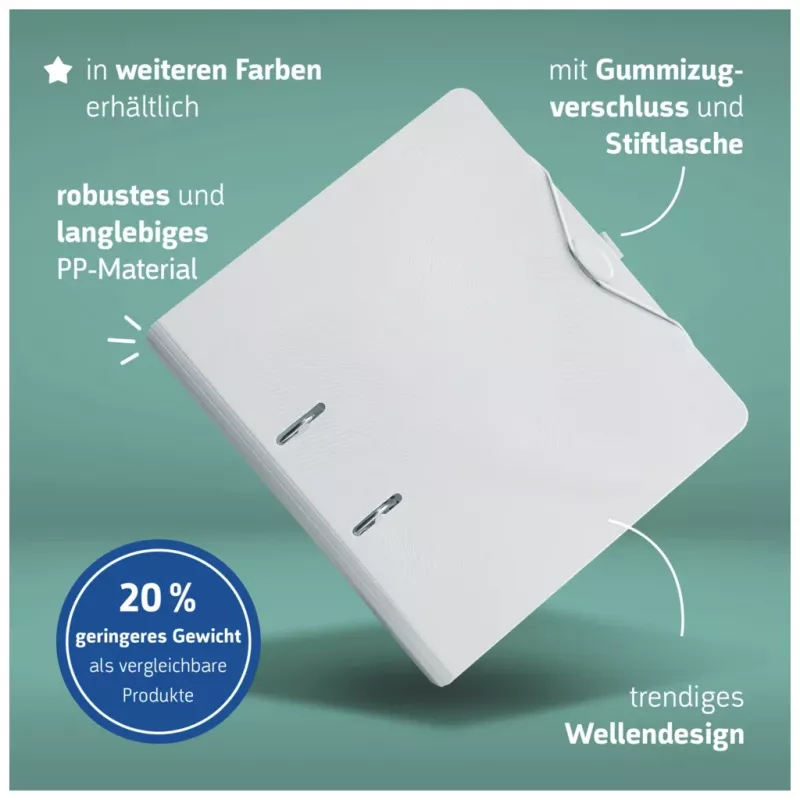 BRUNNEN WAVE Hebelhefter weiß Kunststoff 7,0 cm DIN A4