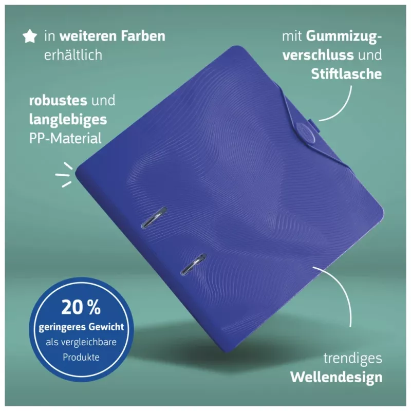 BRUNNEN WAVE Hebelaktenordner A4 70 mm Blau Kunststoff
