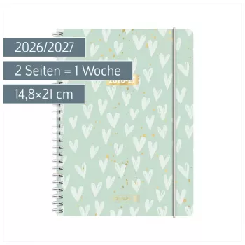 BRUNNEN Student Planner Heart 2026/2027 Mint, White, Gold, 1 Stück (1072156097)