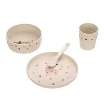 Lassig Kindergeschirr Set Little Mateys Spicy Orange, 4-teilig (Teller, Schüssel, Becher, Löffel), 70 % Polypropylen und 30 % Cellulose