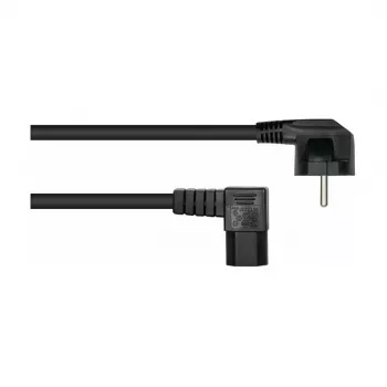 Kabelmeister Stromkabel Schuko Typ E+F 90° abgewinkelt auf IEC C15 rechtwinklig, 2m, Schwarz