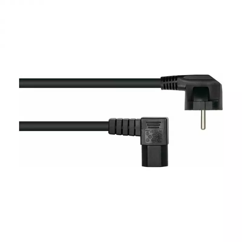 Kabelmeister Stromkabel Schuko Typ E+F 90° abgewinkelt auf IEC C15 rechtwinklig, 2m, Schwarz