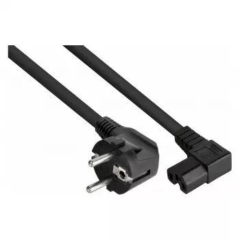 Kabelmeister Stromkabel Schuko-Stecker Typ E+F (90° abgewinkelt) auf IEC C15-Kupplung (gerade), 1,8 m, Schwarz