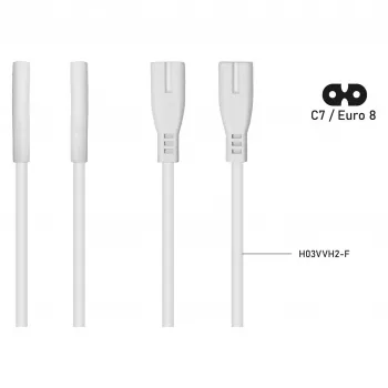 Kabelmeister Euro-Verlängerung Stecker C8 an Buchse C7, weiß, 5 m