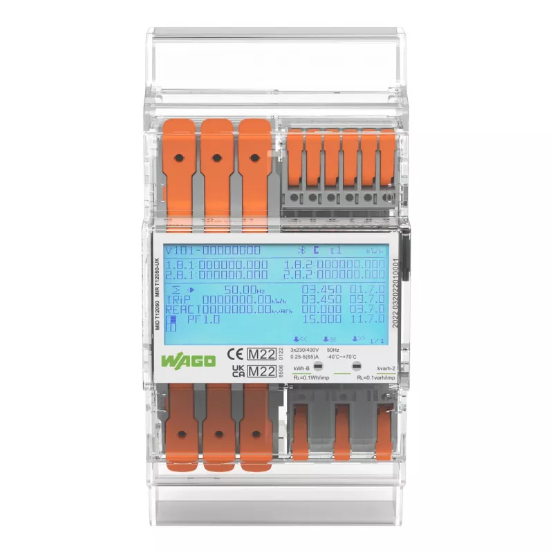 WAGO 879-3020 4PS Digital Three-Phase Energy Meter 65 A MID-Compliant