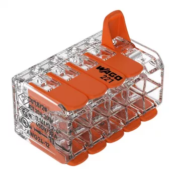 WAGO 221-420 Kompakt-Spleißverbinder mit Hebeln, 10-Leiter, 0,2-4 mm², transparentes Gehäuse, oranger Hebel, 10er-Pack
