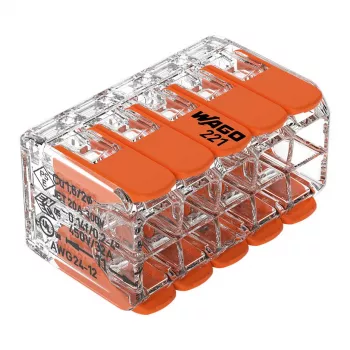 WAGO 221-420 Kompakt-Spleißverbinder mit Hebeln, 10-Leiter, 0,2-4 mm², transparentes Gehäuse, oranger Hebel, 10er-Pack