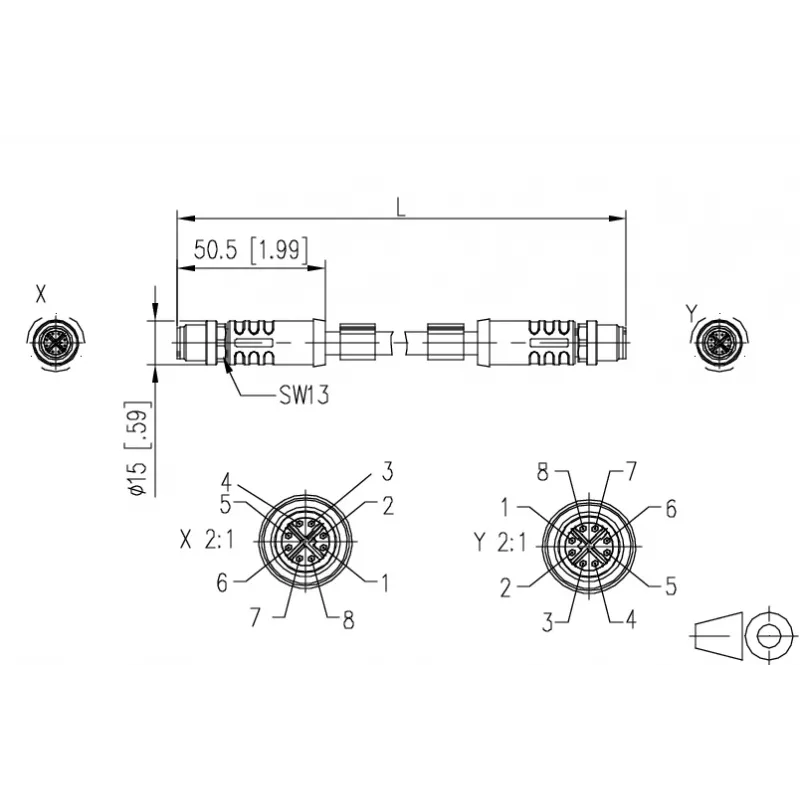 METZ CONNECT M12-M12 8-polig X-kodiert Schleppkette 10 m
