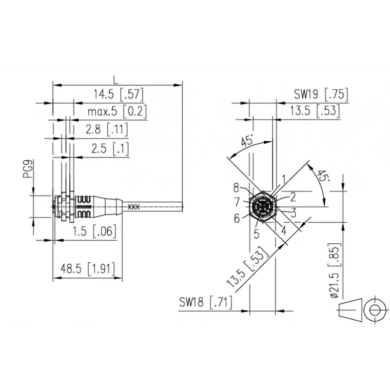 METZ CONNECT M12 D-codiert 8-polig Stecker Schraubanschluss, 360° geschirmt, IP67