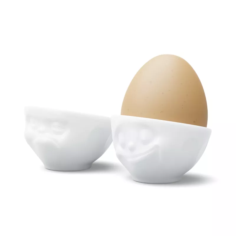 FIFTYEIGHT PRODUCTS Egg Cup Set No. 3 - Happy & Grumpy White