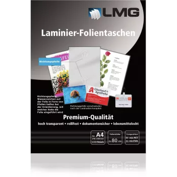 LMG Laminierfolien A4 80 Mikron glänzend 100 Stück
