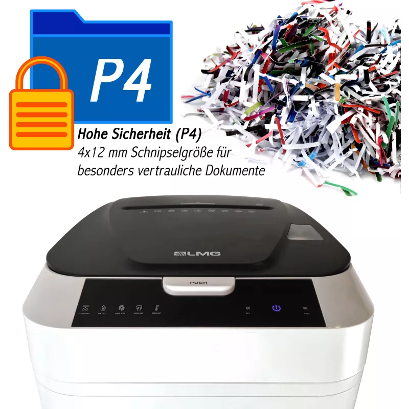 LMG AUTO180P4 Cross-Cut Paper Shredder, P-4, 10 Sheets, 18 L, Black