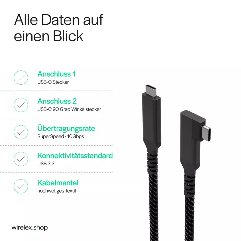 S CONN S/CONN maximum connectivity USB-C Ladekabel USB-C auf USB-C 3.2 100W PD Textil 90° - Kabel - Digital/Daten