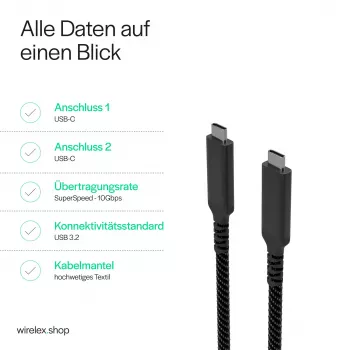 Flexline USB-C auf USB-C Kabel, USB 3.2 Gen 2, 100W PD, geflochtenes Nylon, 1m (FL31-75004)